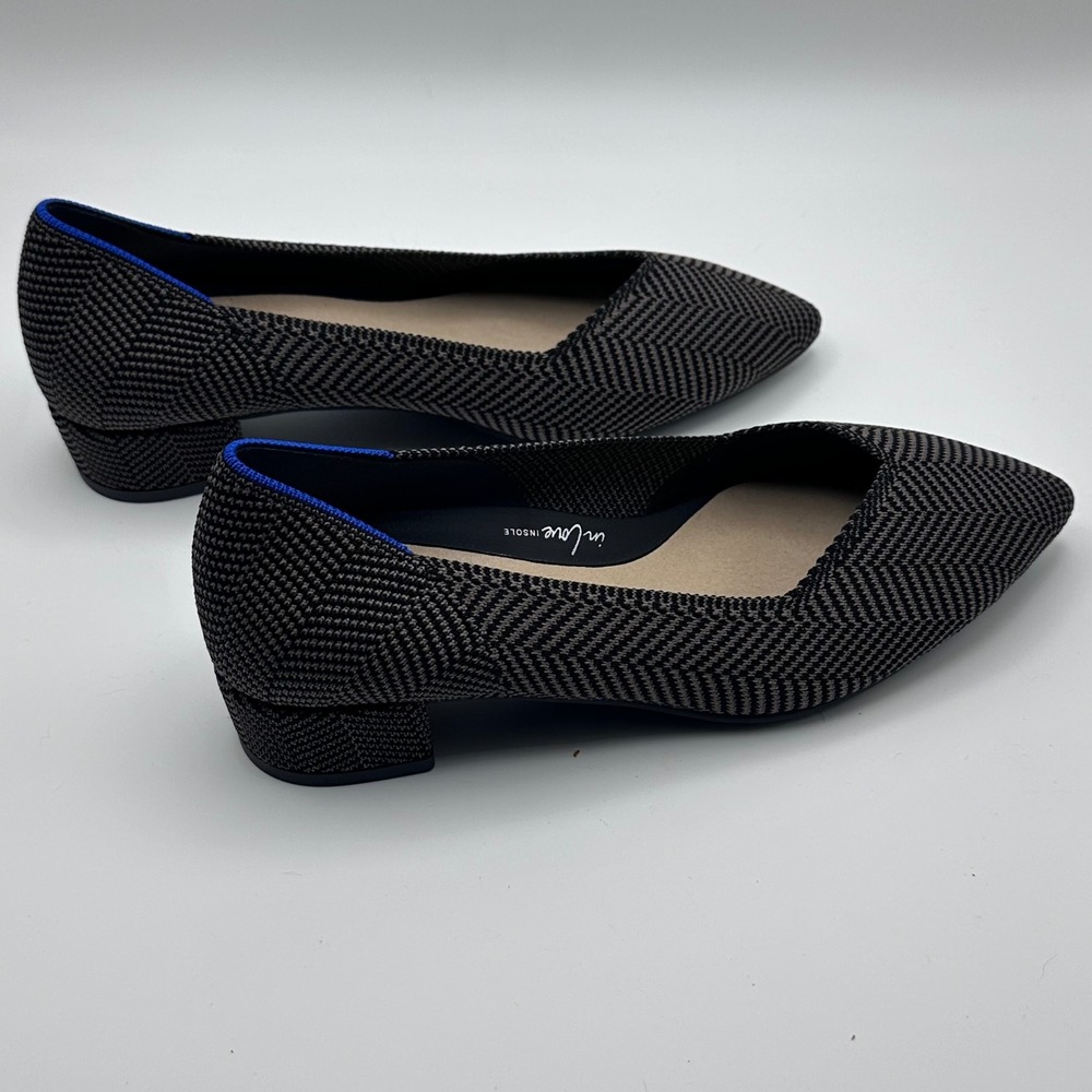 Rothys The Mary Jane Black Herringbone Pointed Toe Block Heel Shoes Womens 6 - Picture 4 of 5